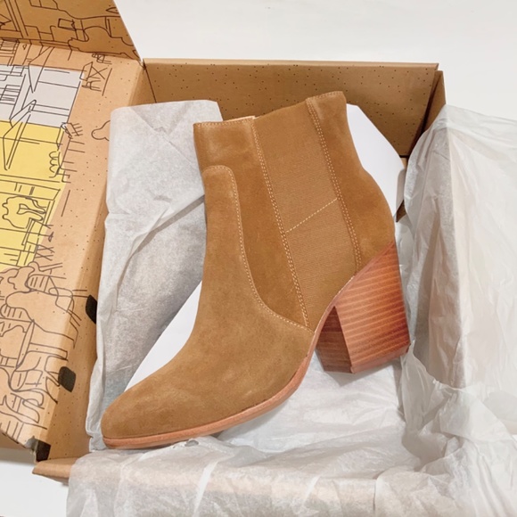 Soludos Emma Chesnut Suede Ankle Booties Brown Leather Casual Block Heel Boots 9 - Picture 8 of 10